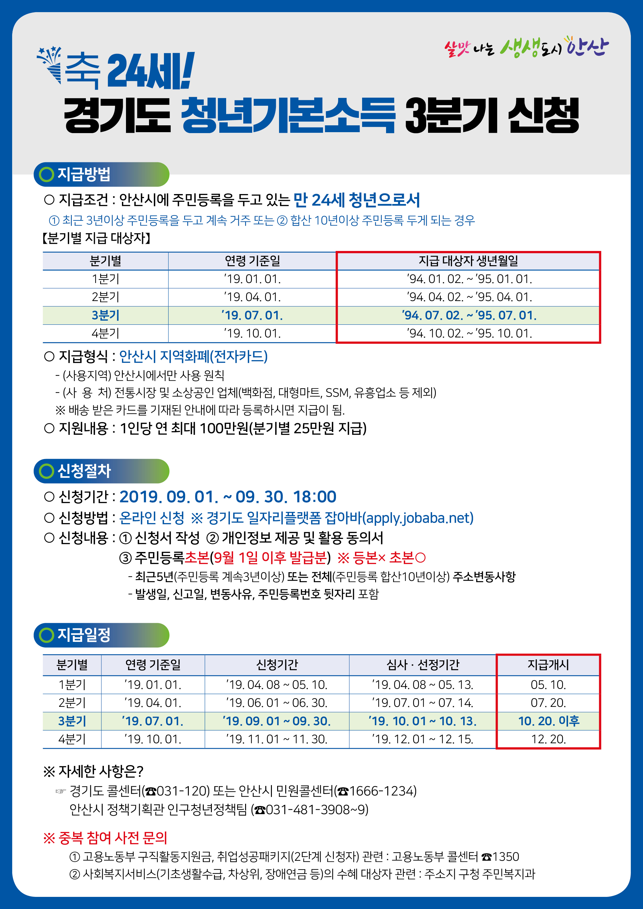 안산시, 올해 3분기 청년기본소득 접수