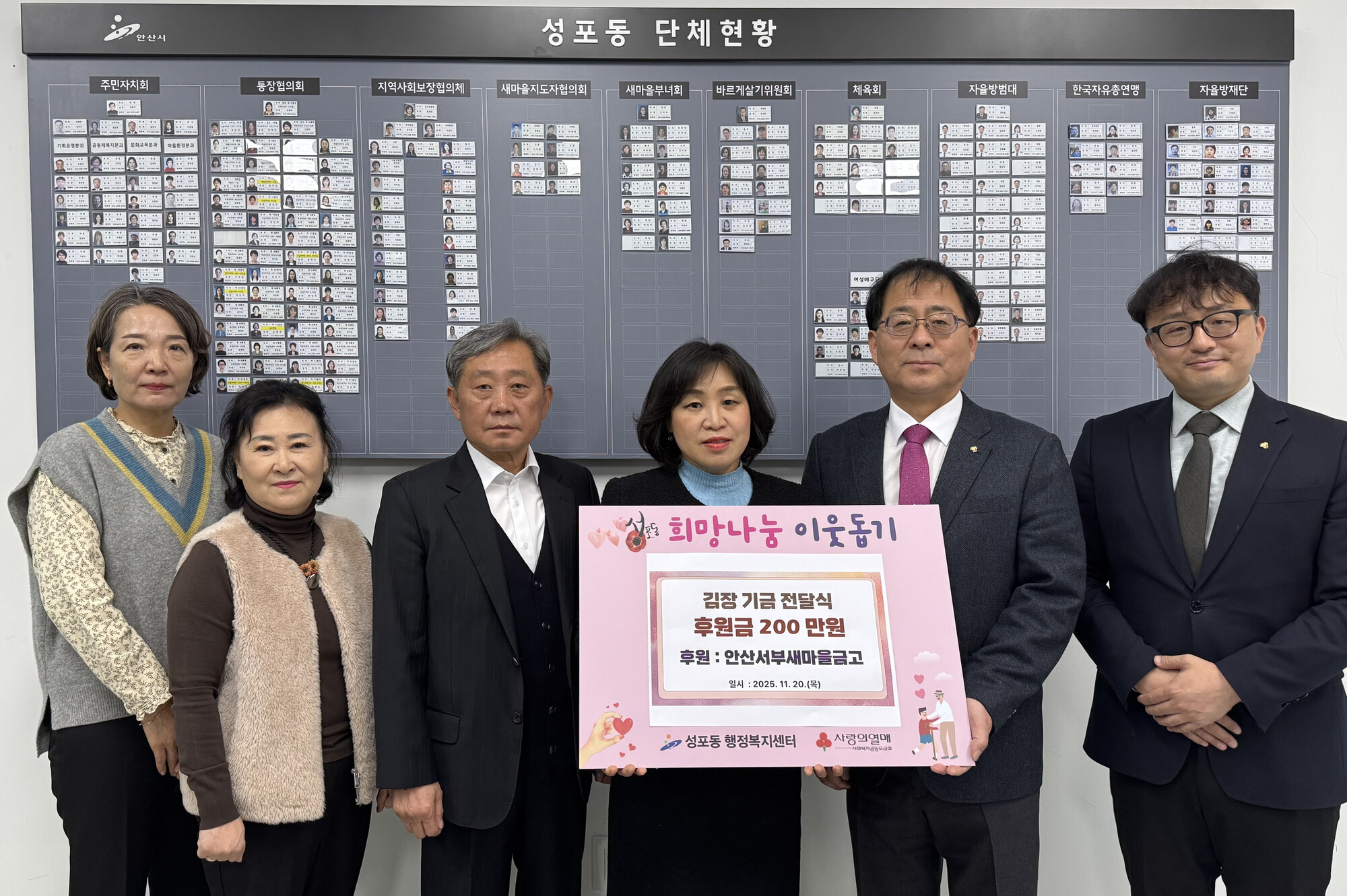 안산시 성포동, 안산서부새마을금고서 김장 나눔 후원금 기탁받아