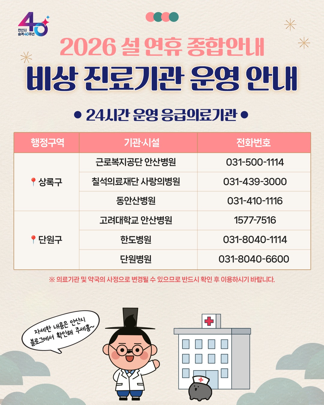 안산시, 설 연휴 종합대책 가동… 시민 불편·안전사고‘제로’총력